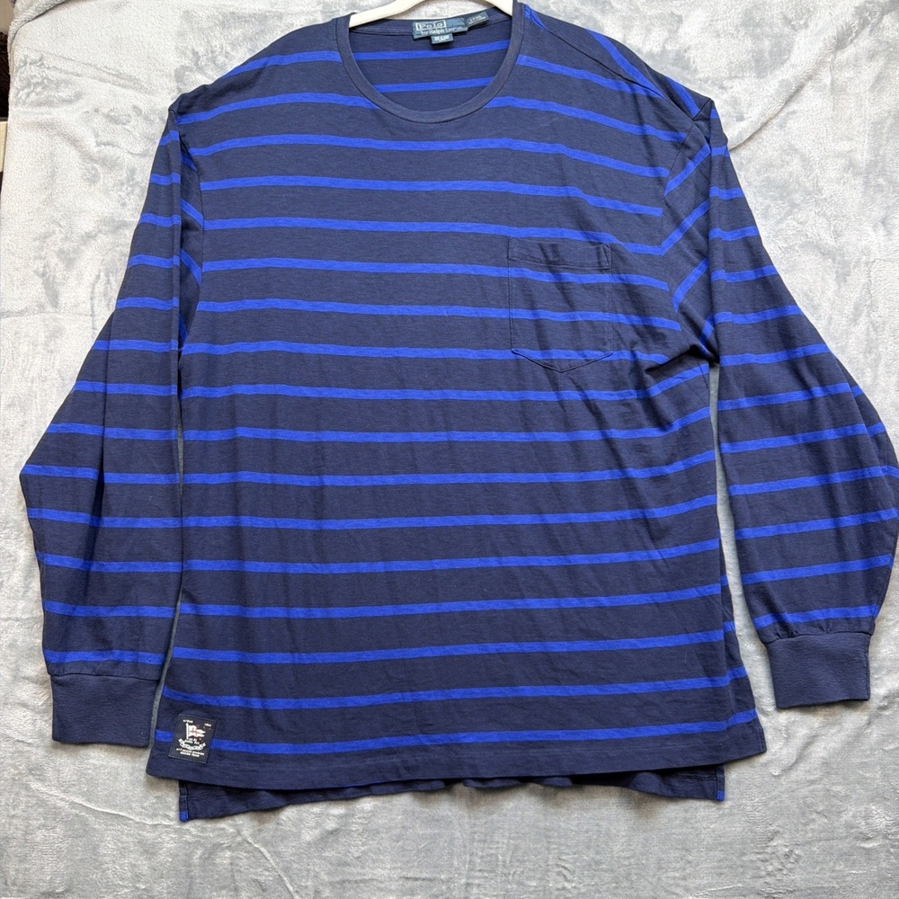 Polo Ralph Lauren Crewneck Sweater Blue‎ Striped Mens Large Tall